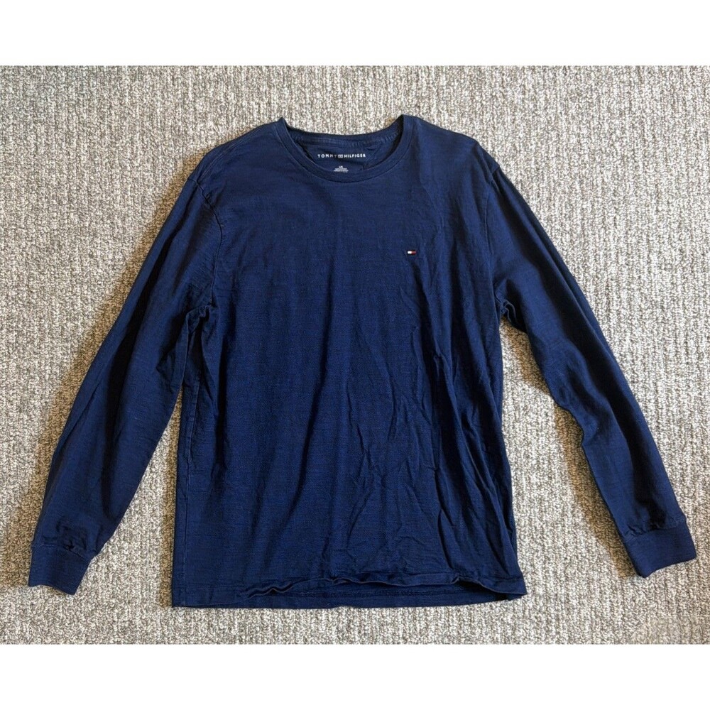 Tommy Hilfiger Men’s Large Blue Flag Logo Long Sleeve Shirt! - Picture 1 of 4